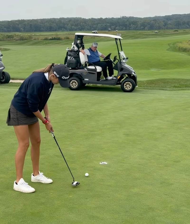 President Donald Trump drove his golf cart on the green of his golf club in Virginia, breaking a basic rule of golf etiquette.
