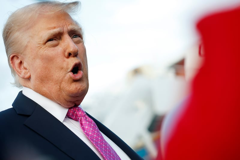 President Donald Trump speaks to reporters before boarding Air Force One at Morristown Airport on September 14, 2025 in Morristown, New Jersey.
