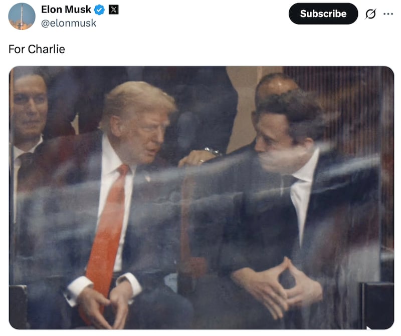 Elon Musk posts a photo of him with Donald Trump on X.