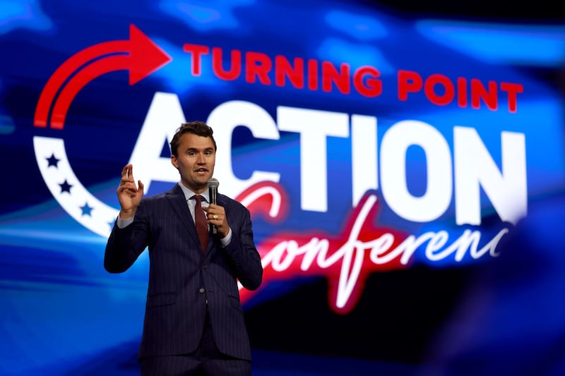 Founder and executive director of Turning Point USA Charlie Kirk speaks at the opening of the Turning Point Action conference on July 15, 2023 in West Palm Beach, Florida. Former President Donald Trump is scheduled to speak at the event held in the Palm Beach County Convention Center. (Photo by Joe Raedle/Getty Images)