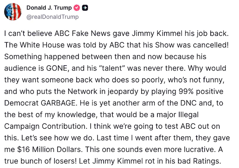 Trump Truth Social post