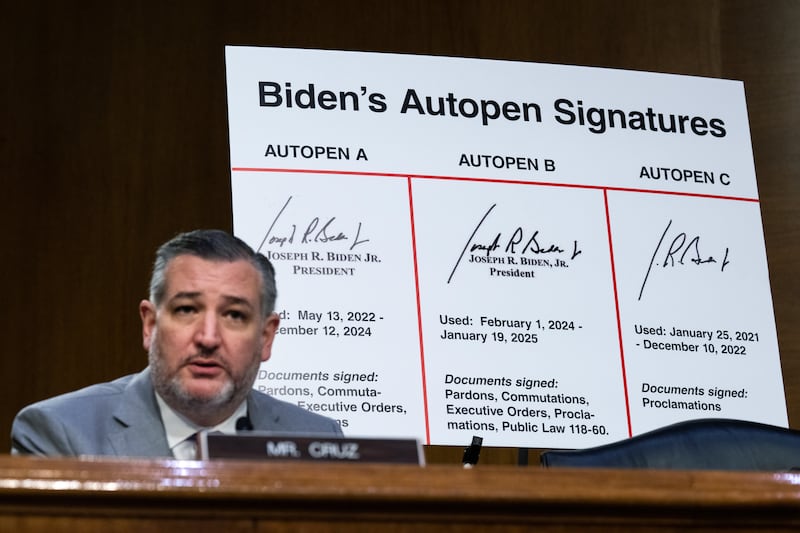 UNITED STATES - JUNE 18: Sen. Ted Cruz, R-Texas, speaks during the Senate Judiciary Committee hearing titled "Unfit to Serve: How the Biden Cover-Up Endangered America and Undermined the Constitution," in Dirksen building on Wednesday, June 18, 2025. (Tom Williams/CQ-Roll Call, Inc via Getty Images)
