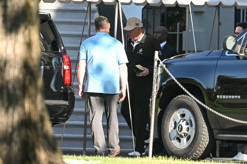 US President Donald Trump exits the White House and walks to his motorcade, en route to the Trump National Golf Club on September 1, 2025, in Washington, DC. (Photo by ANDREW CABALLERO-REYNOLDS / AFP) (Photo by ANDREW CABALLERO-REYNOLDS/AFP via Getty Images)
