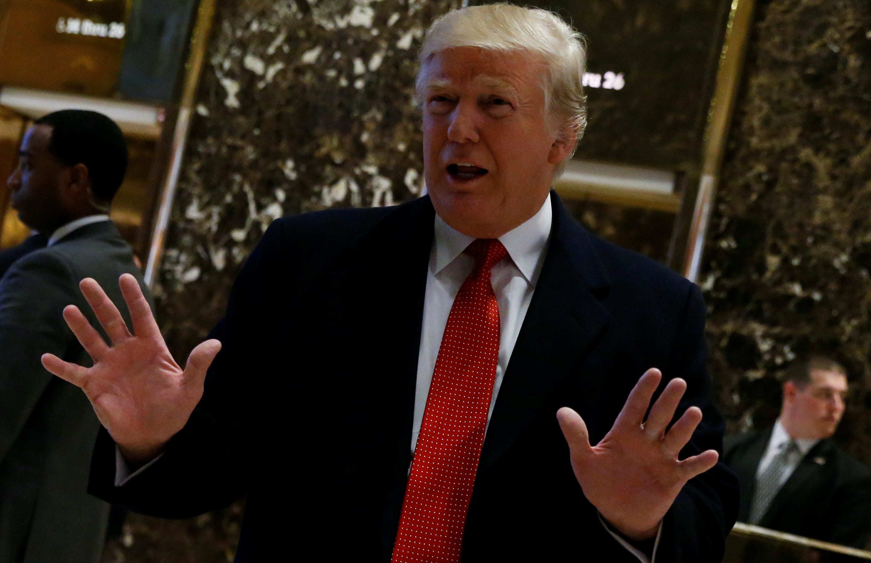 U.S. President-elect Donald Trump speaks to members of the press at Trump Tower in Manhattan, New York