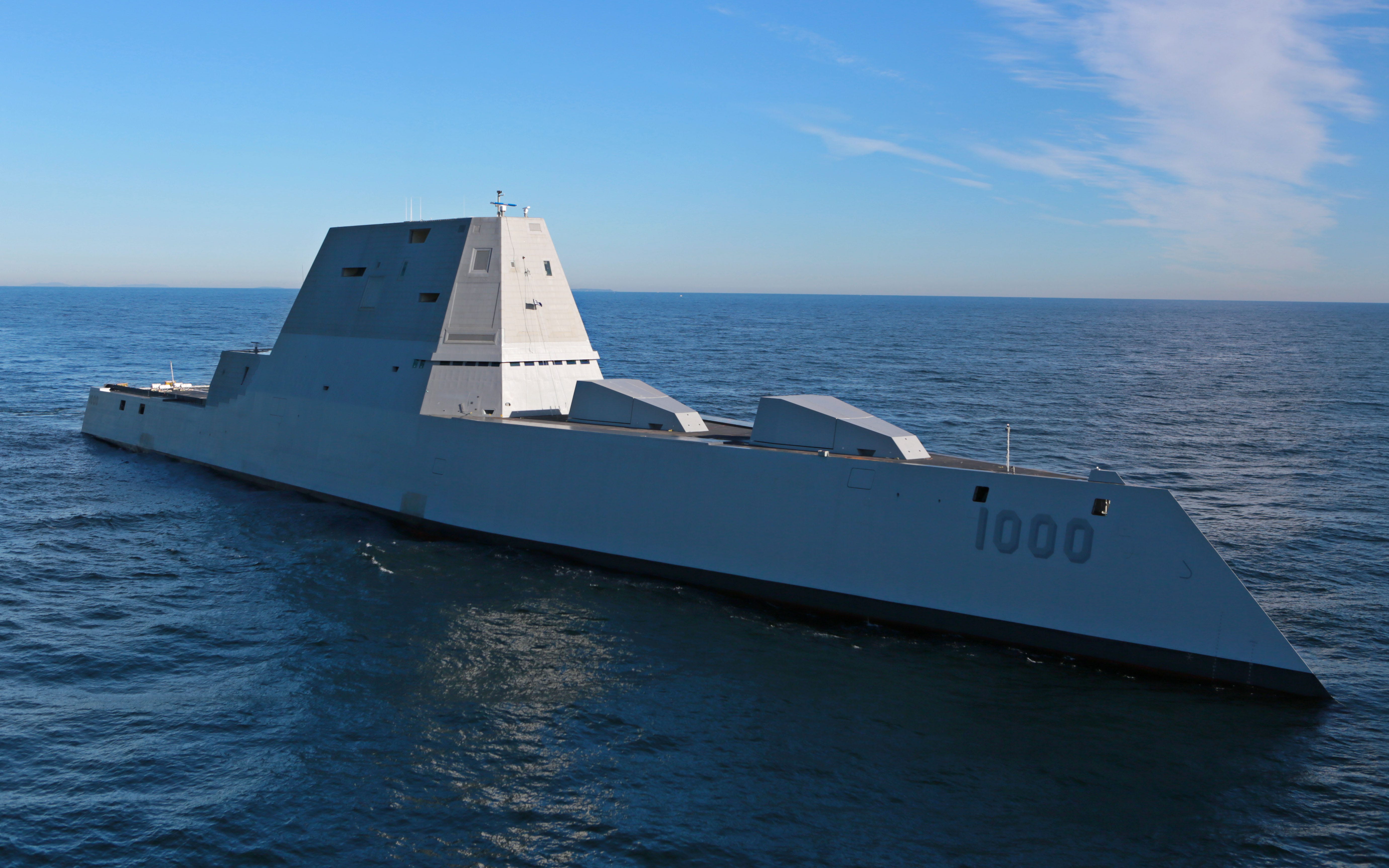 USS Zumwalt conducts at-sea tests and trials on the Kennebeck River.