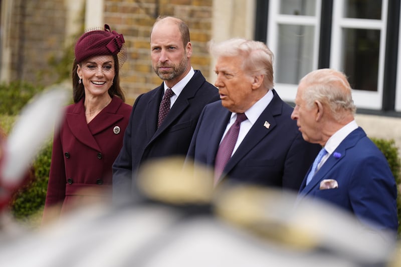 Catherine, Princess of Wales and William, Prince of Wales, U.S. President Donald Trump and King Charles III during the State visit by the President of the United States of America at Windsor Castle on September 17, 2025 in Windsor, England.