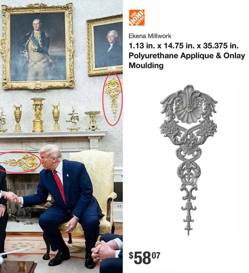 The gold-accented applique in the Oval Office.