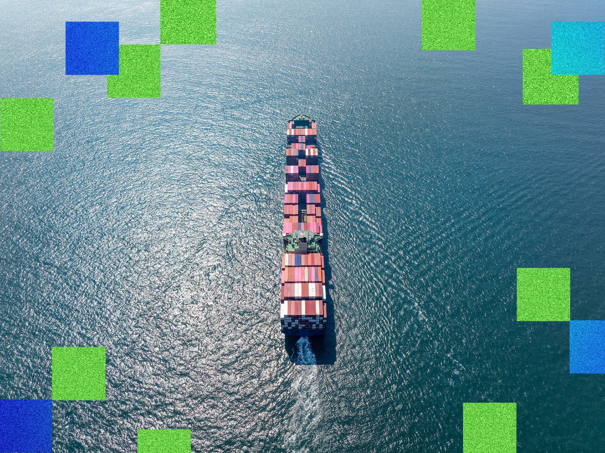 Drone aerial view of a full container ship sailing at sea