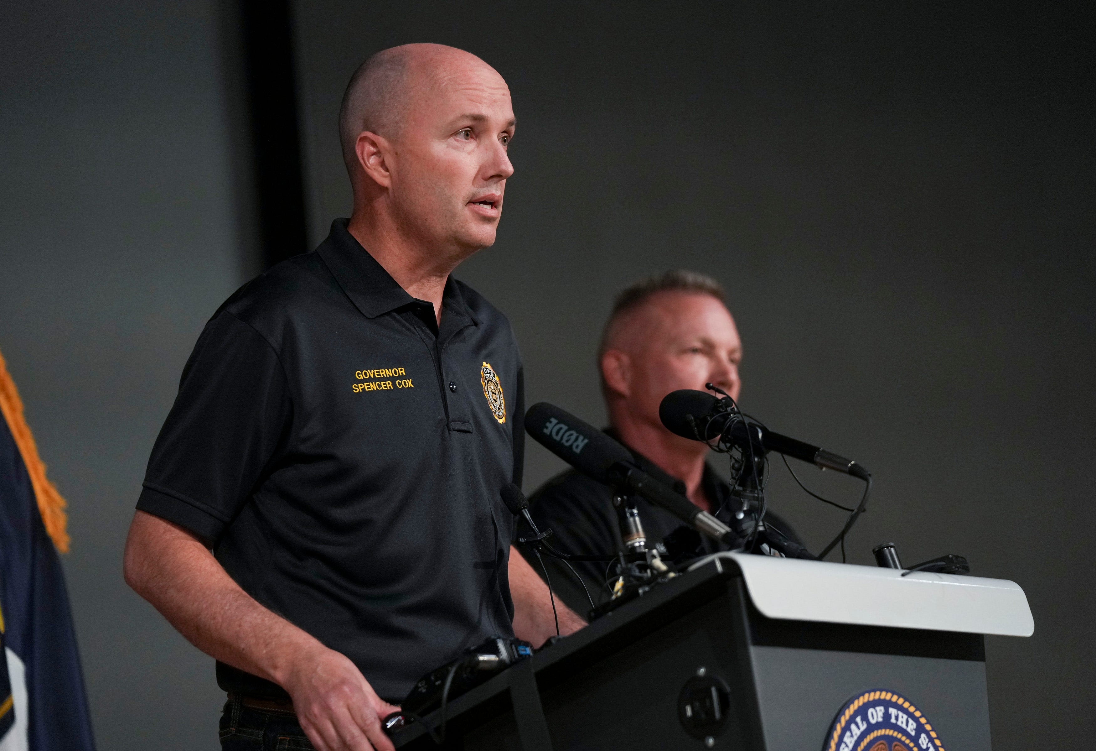 Utah Gov. Spencer Cox attends press conference on September 10, 2025, following Charlie Kirk shooting.