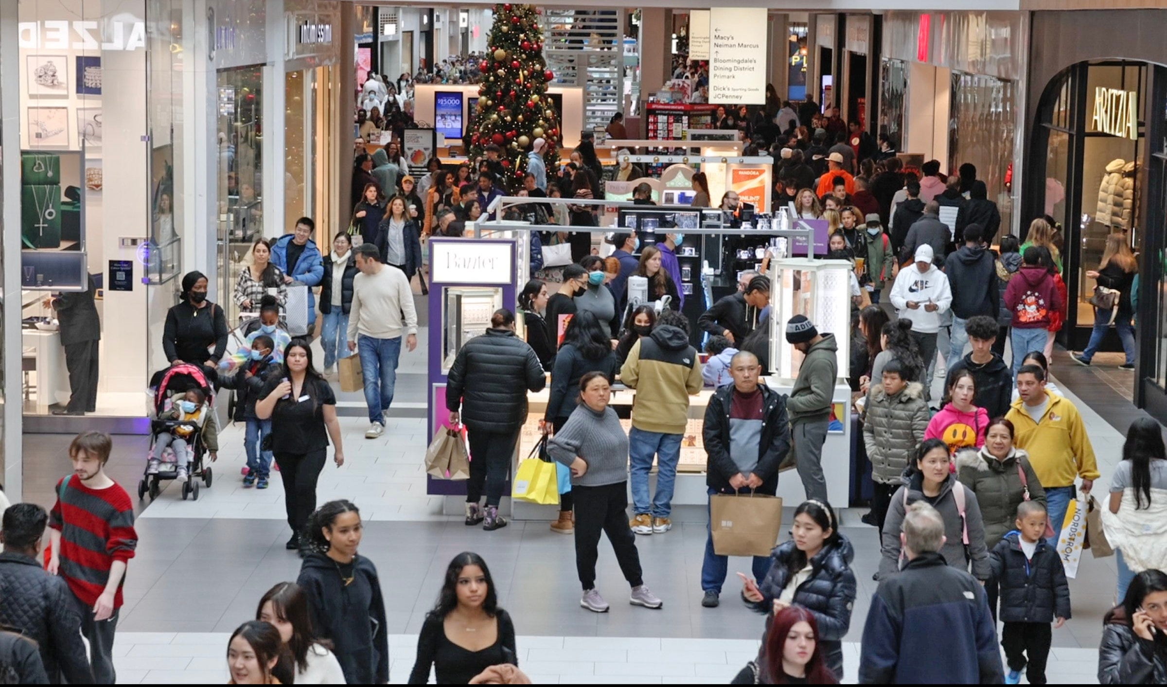 Shoppers in crowded mall during holidays 2022