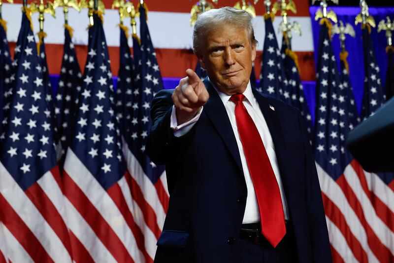 Donald Trump speaks during an election night event at the Palm Beach Convention Center on November 06, 2024 in West Palm Beach, Florida.