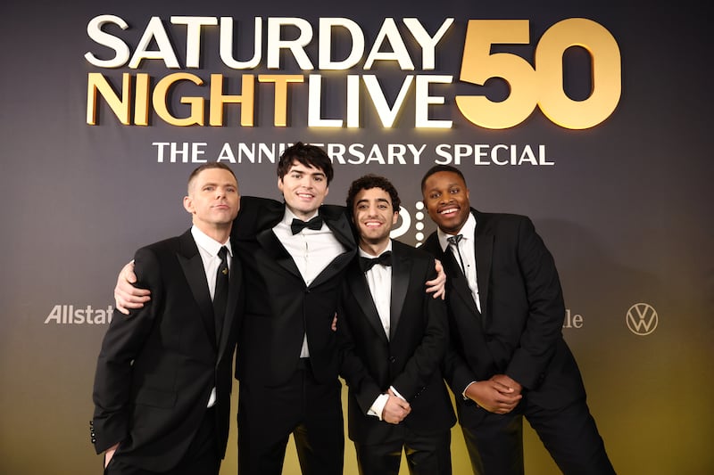 SNL50: THE RED CARPET -- Pictured: (l-r) Mikey Day, Michael Longfellow, Emil Wakim, Devon Walker on Sunday, February 16, 2025 -- (Photo by: Mike Coppola/NBC via Getty Images)