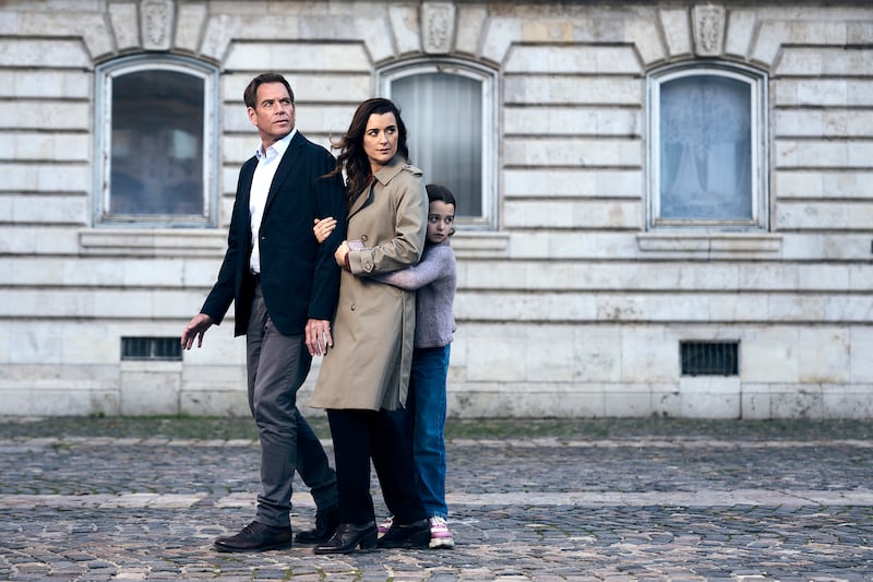 Michael Weatherly as Tony Dinozzo, Cote de Pablo as Ziva David and Isla Gie as Tali in NCIS: Tony & Ziva.