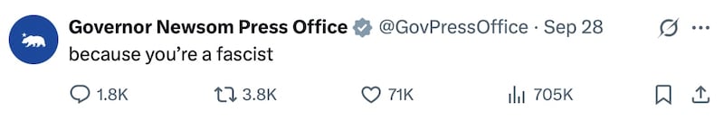 Stephen Miller and Gavin Newsom's posts on X.