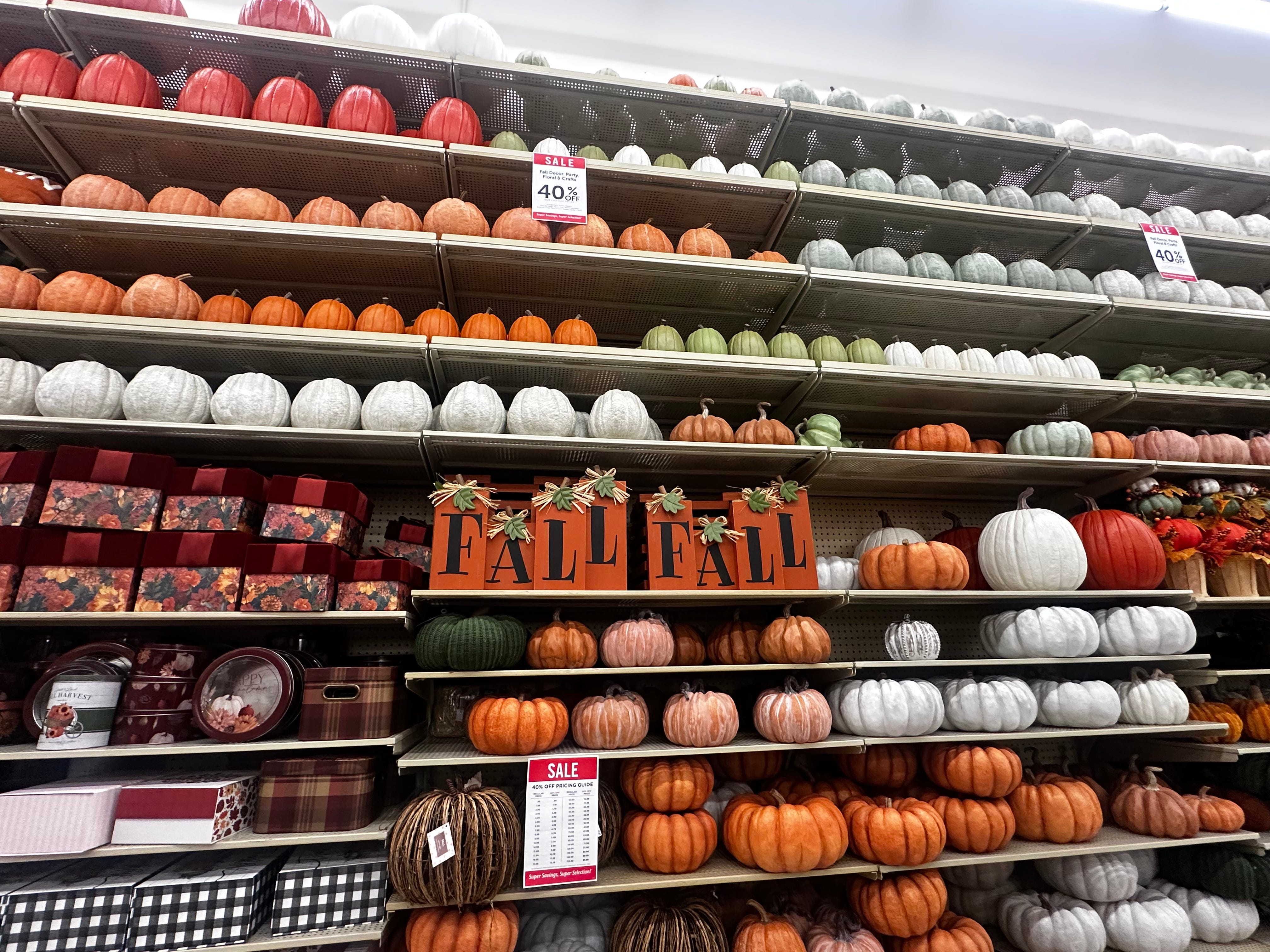 Shelves with pumpkins in Hobby Lobby