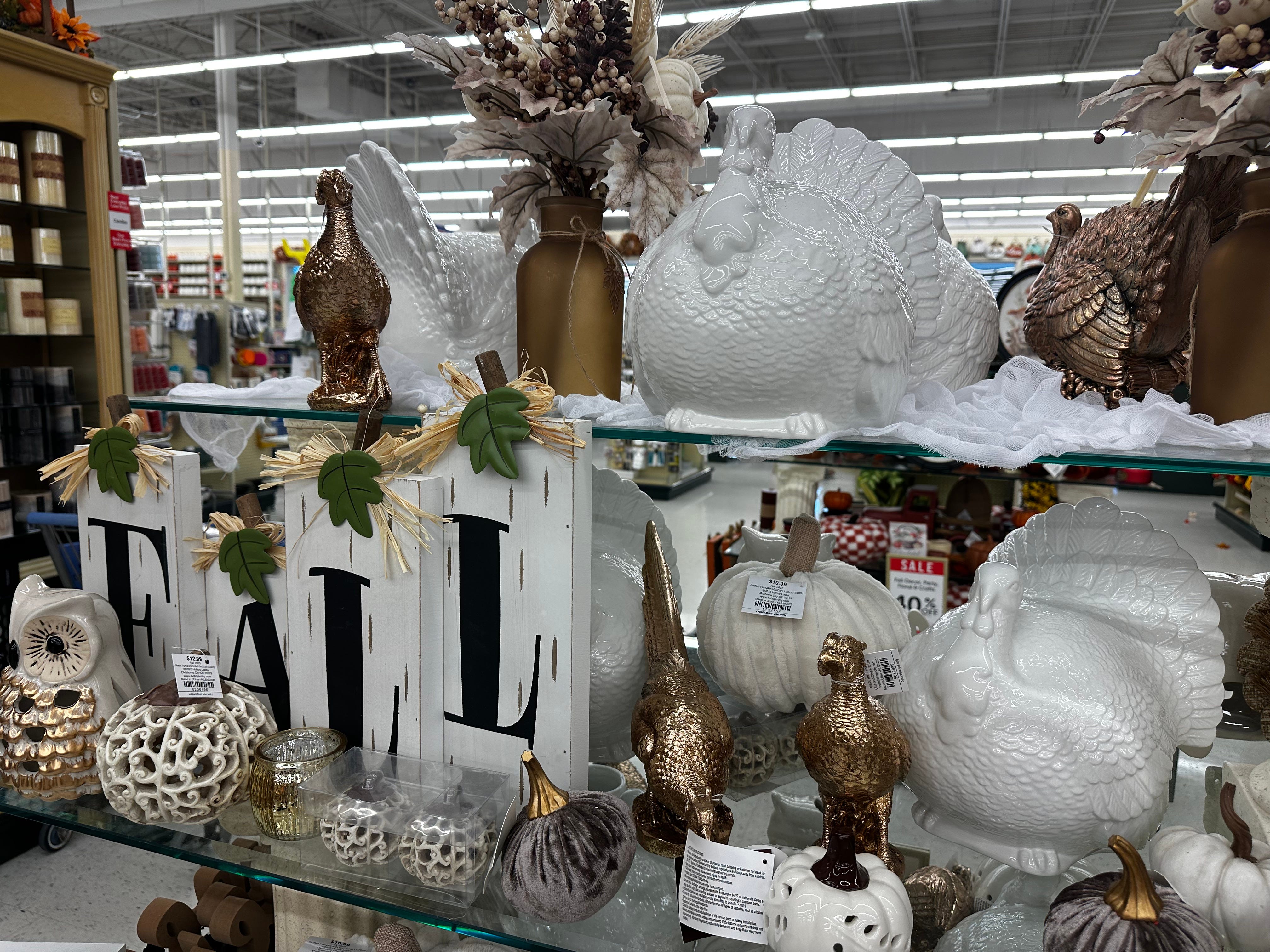 White fall decor display at Hobby Lobby