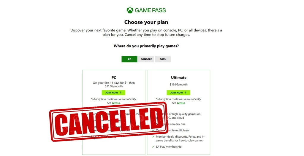 Microsoft Cancels PC Game Pass