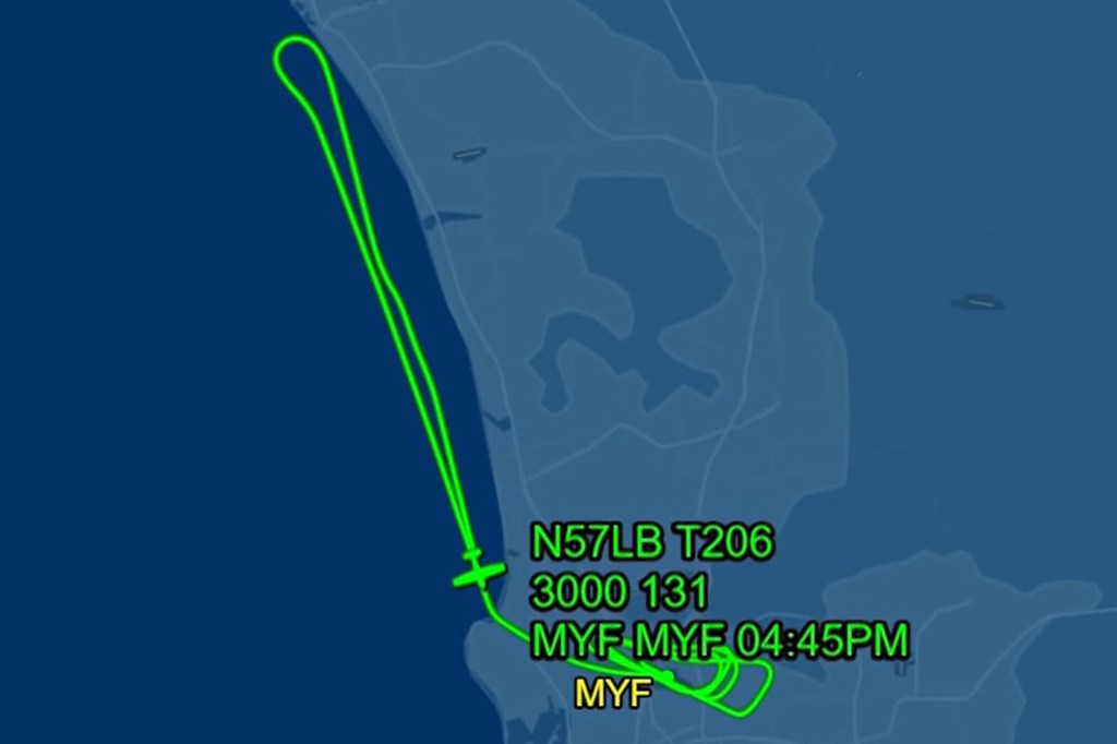 Flight pattern of the small aircraft before it landed on the California highway.