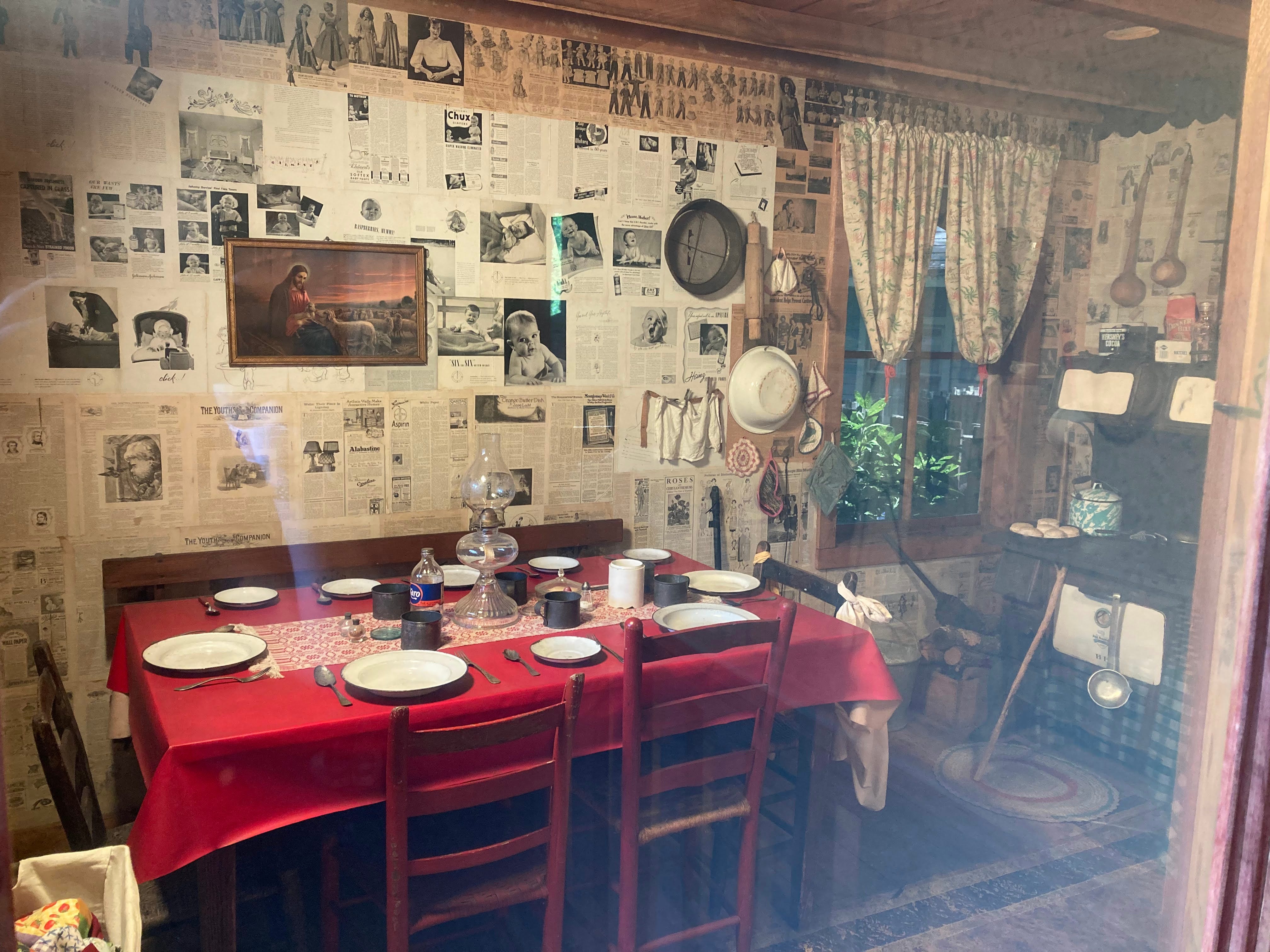 The dining area in a replica of Dolly Parton's childhood home at Dollywood.