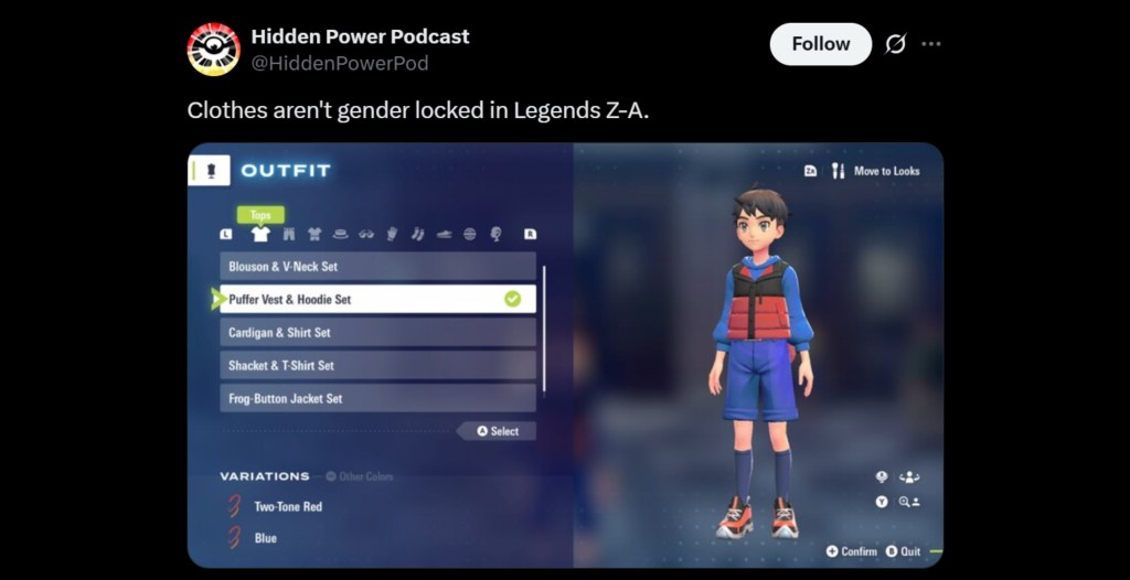 Pokémon Legends Z-A Customization Feature Leak