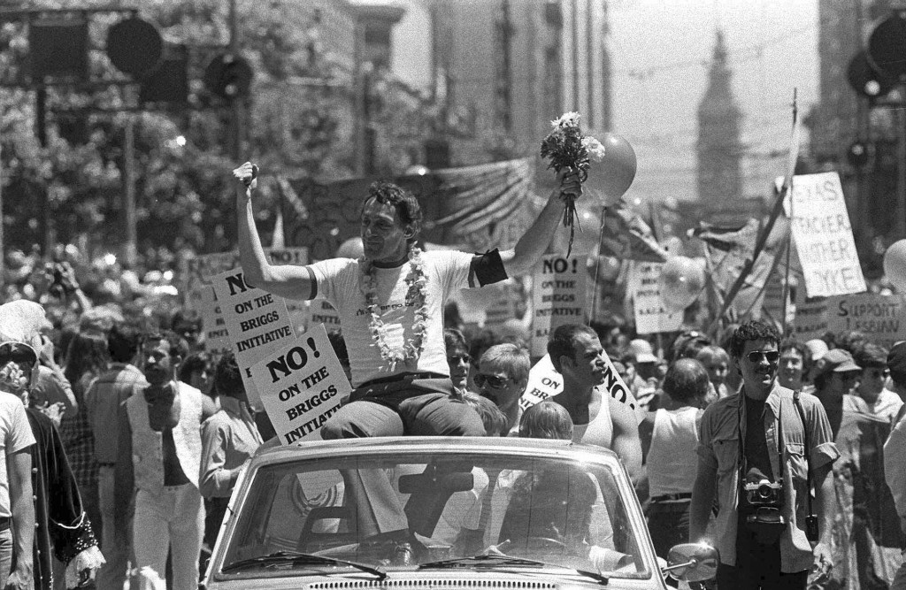 Harvey Milk at San Francisco's seventh annual gay freedom parade.