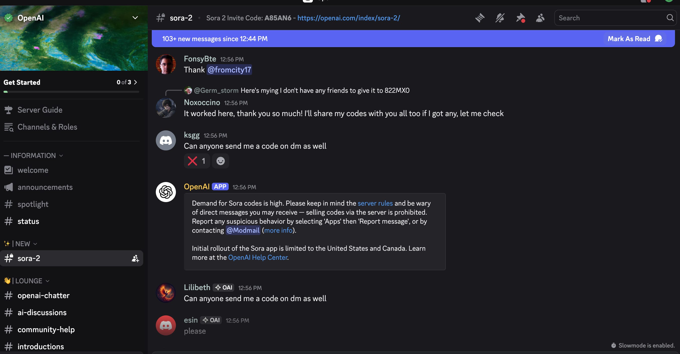 Screenshot of OpenAI's Sora 2 Discord channel