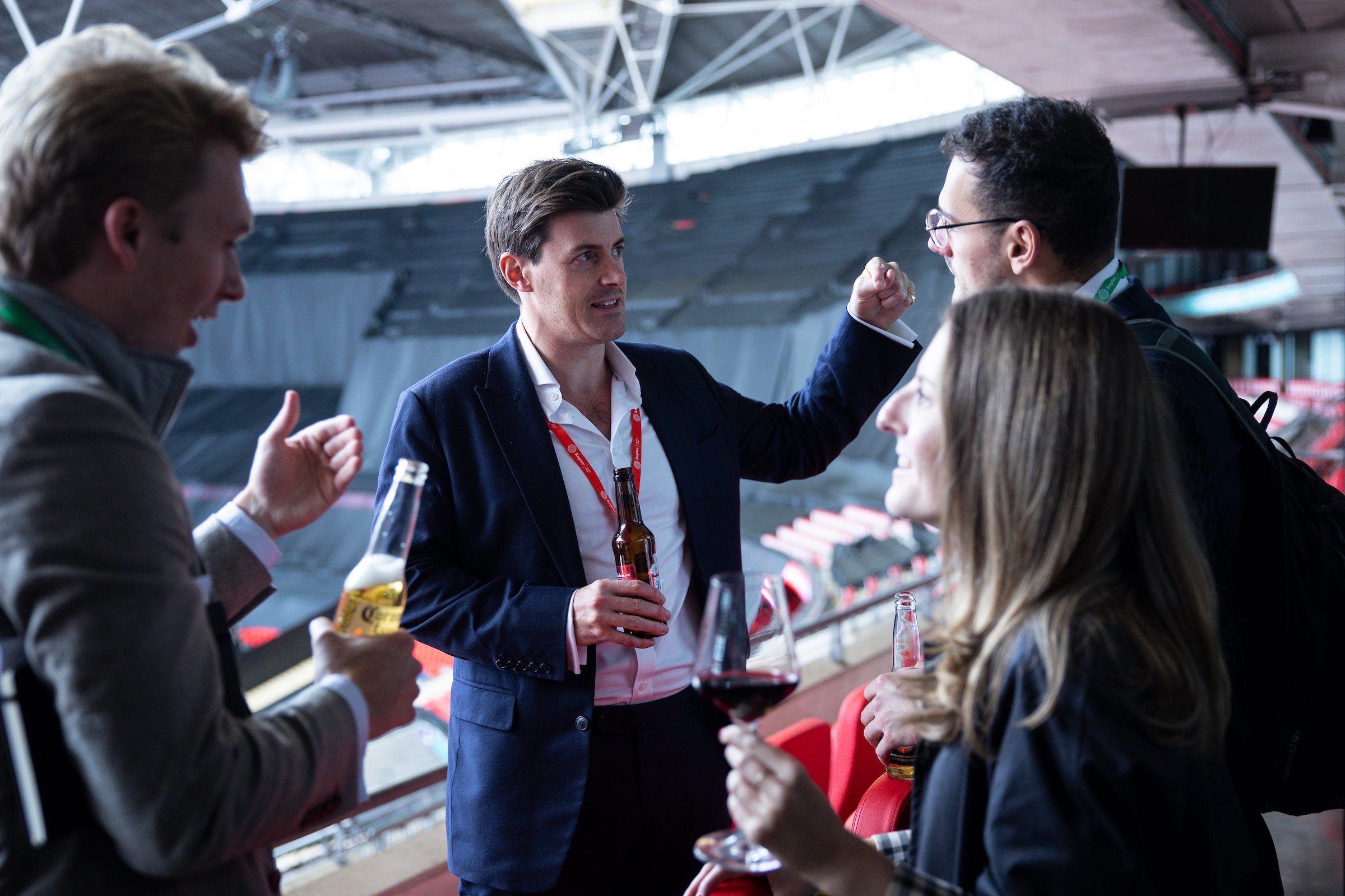 Conference attendees at a network drinks event