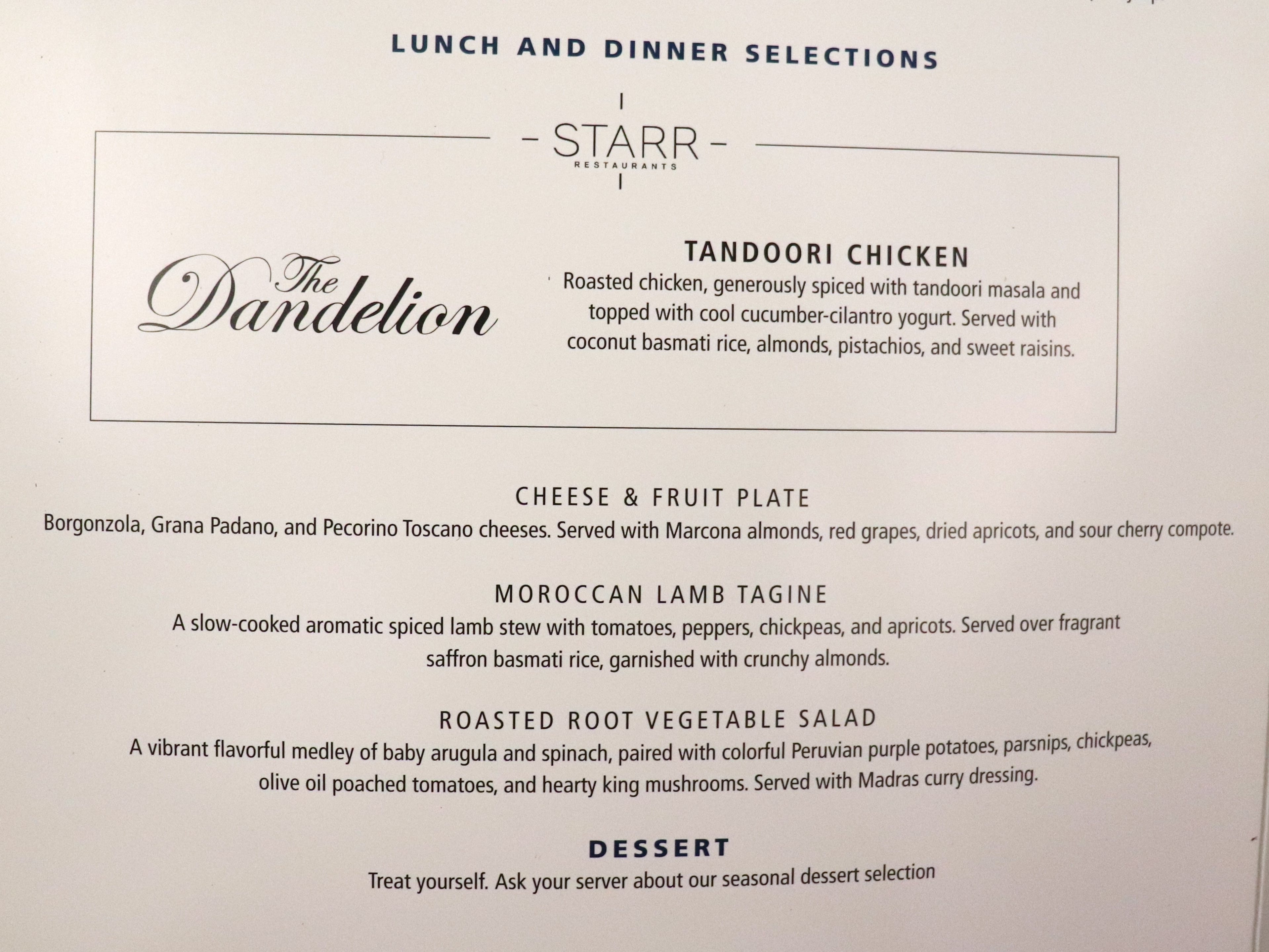 Amtrak's seasonal first-class menu.