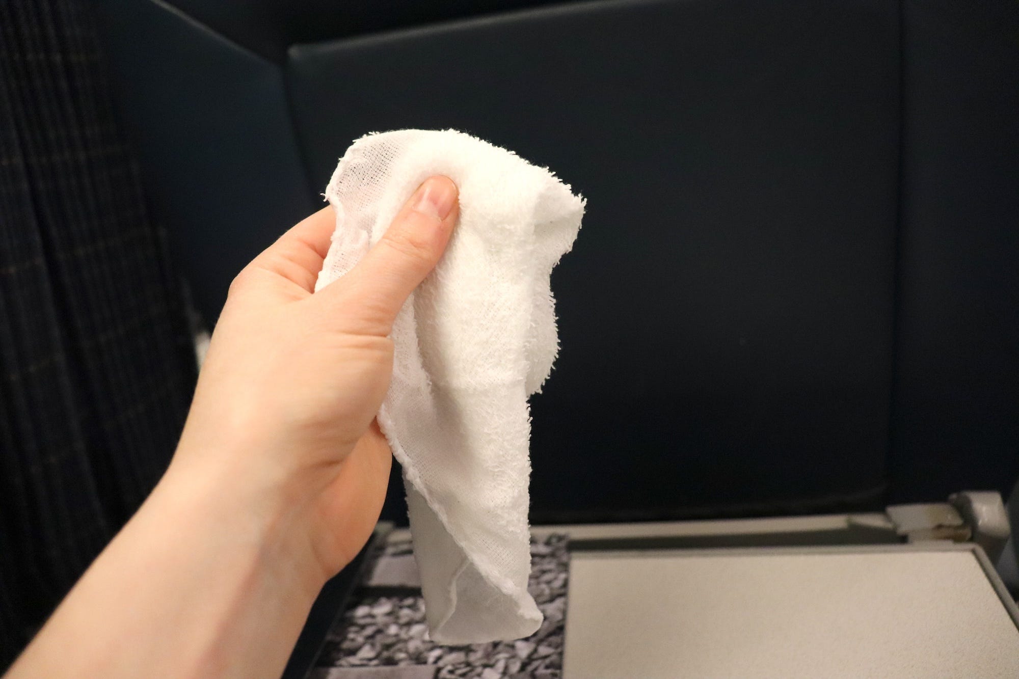 A warm towelette on Amtrak's first-class car.