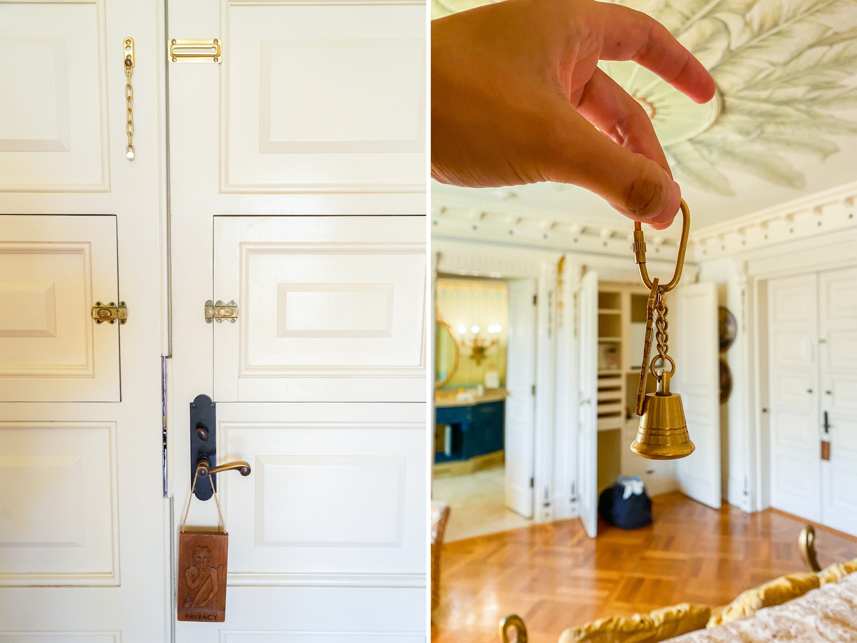 A composite image of in the versace mansion show the door and the key