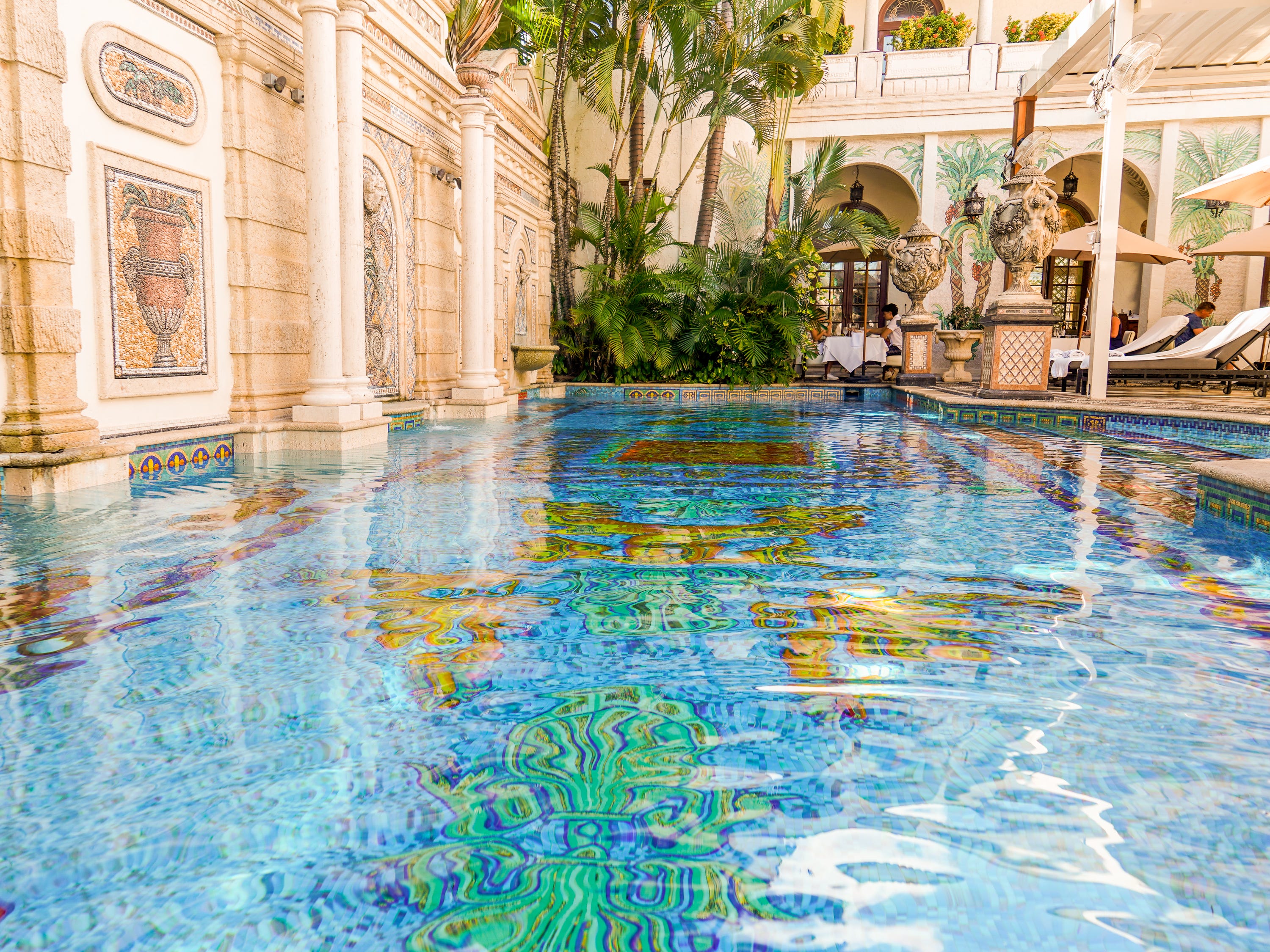 A view of the pool outside the former versace mansion
