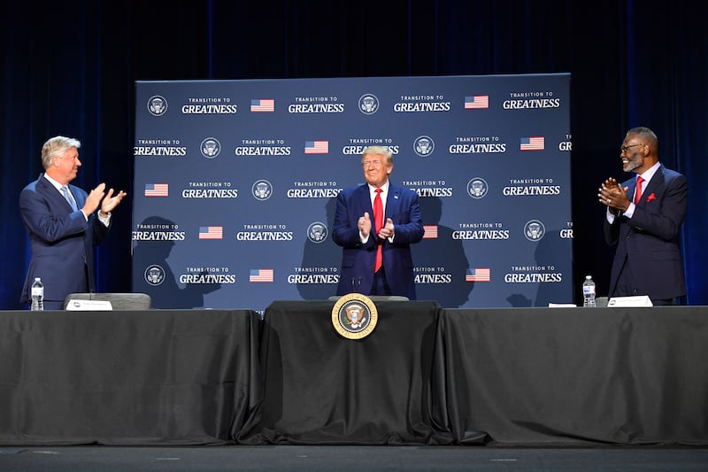 In June 2020, Morris (L) welcomed Trump and other Republican leaders at Gateway Church for a “Roundtable on Transition to Greatness.”