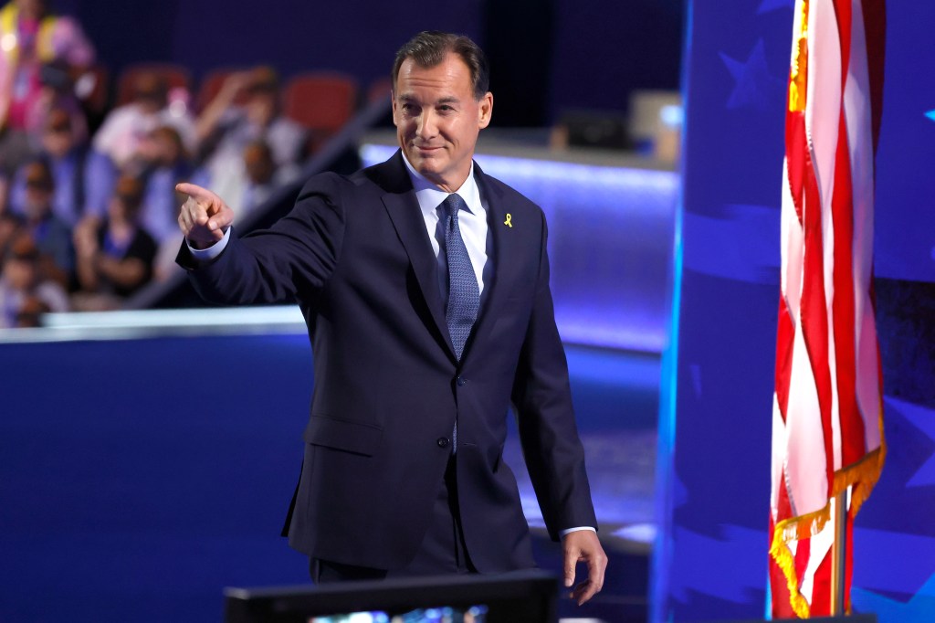 U.S. Rep. Tom Suozzi speaking at the Democratic National Convention.
