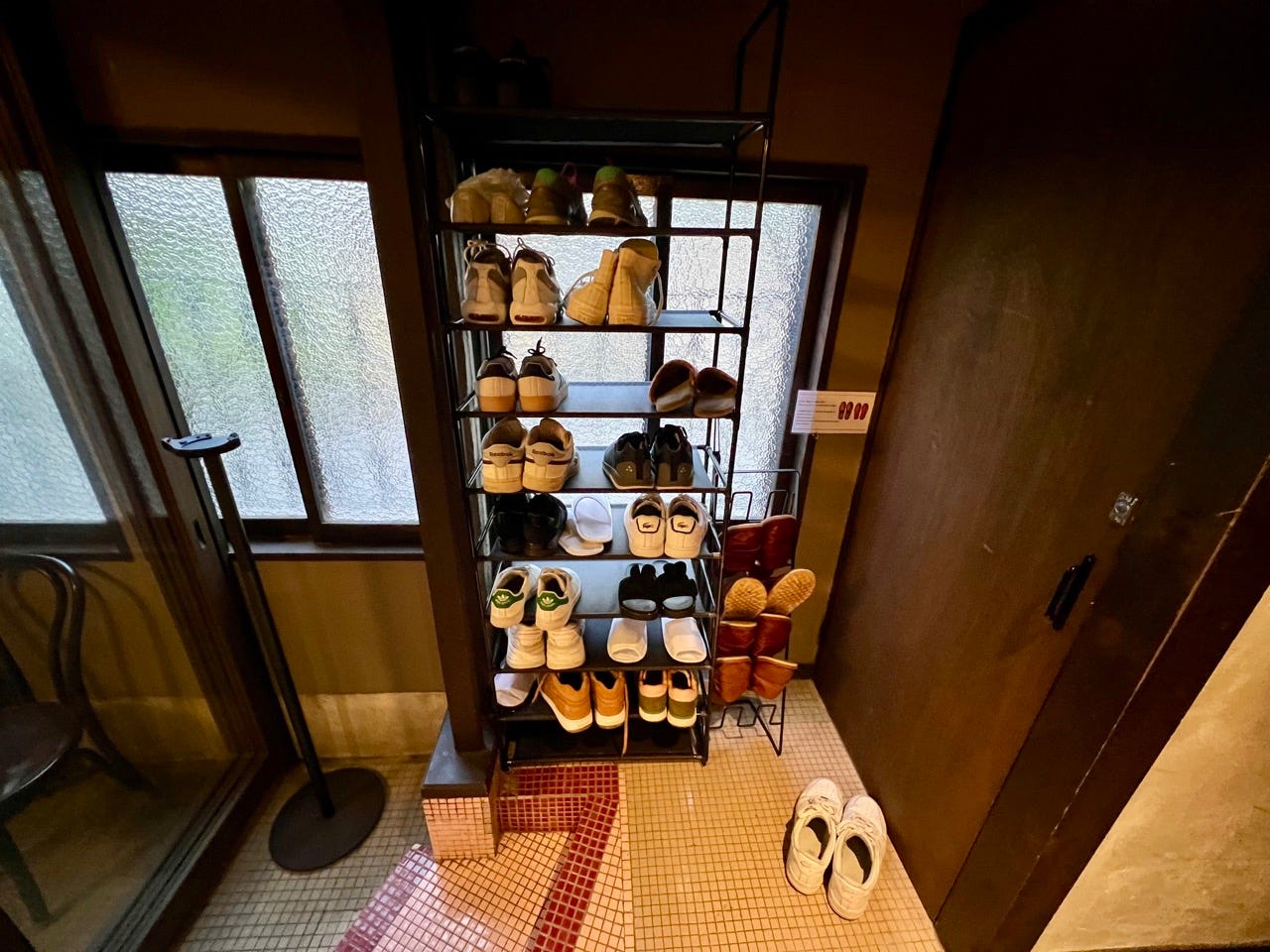Rack of shoes inside building
