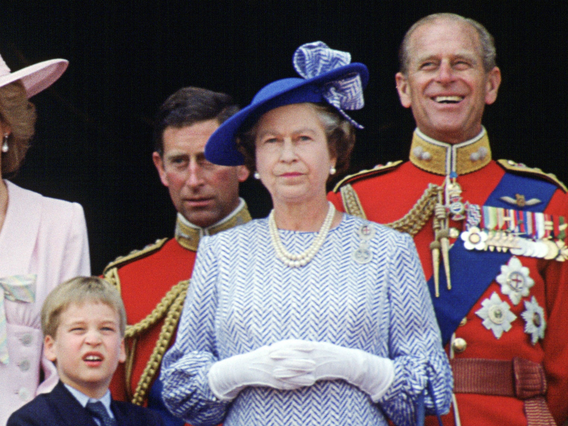 Queen Elizabeth II, Prince Philip, Prince Charles, Diana Princess of Wales and Prince William stand on the balcony of Buckingham Palace for Trooping The Colour.