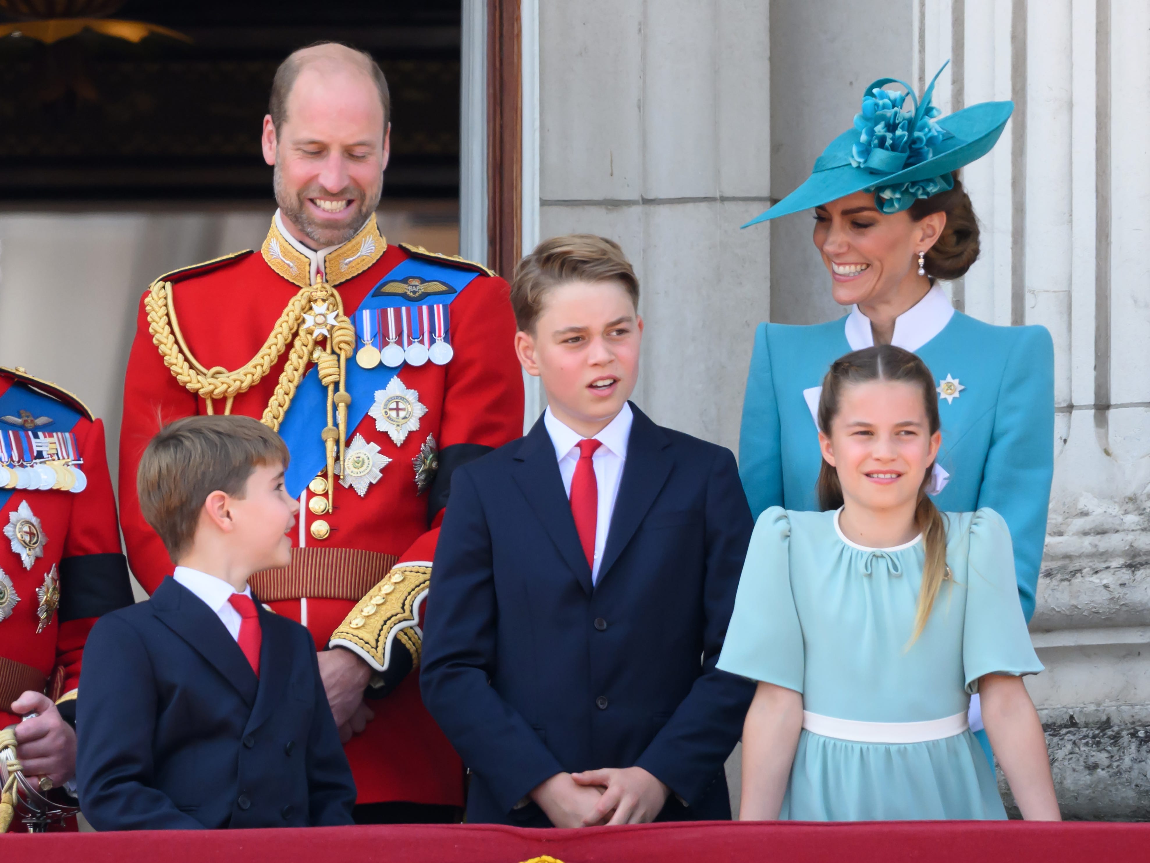 The Wales family on the balcony of Buckingham Palace during Trooping The Colour in June 2025.
