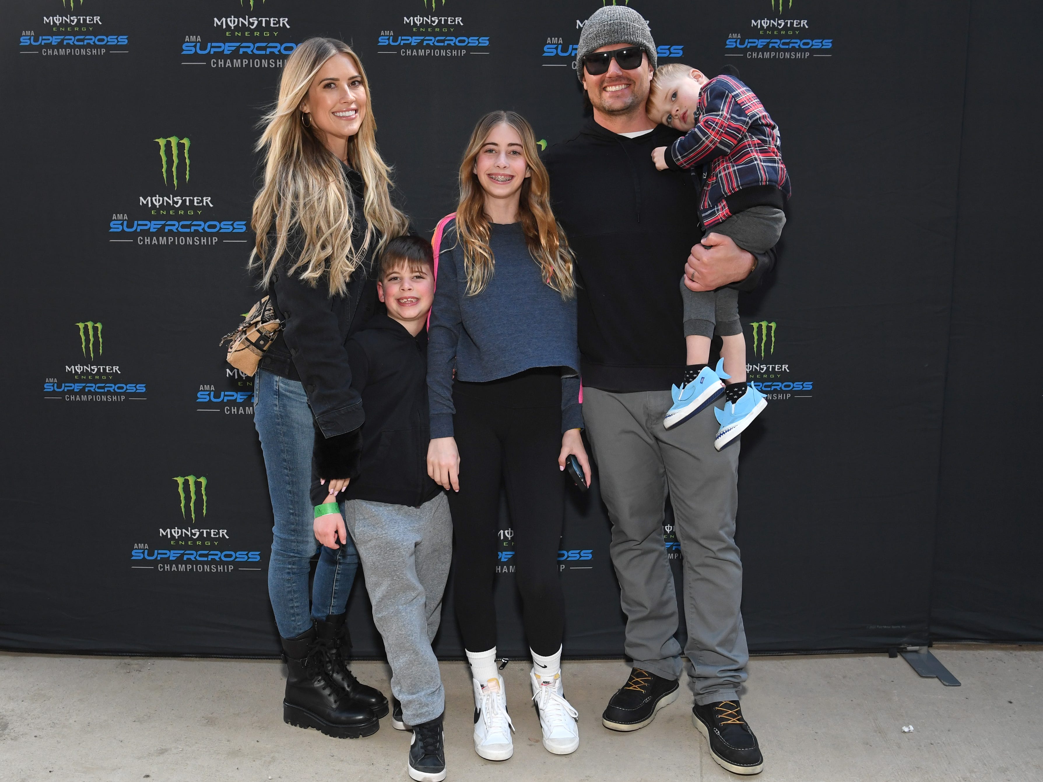 Christina Haack and Josh Hall with her children in January 2023.