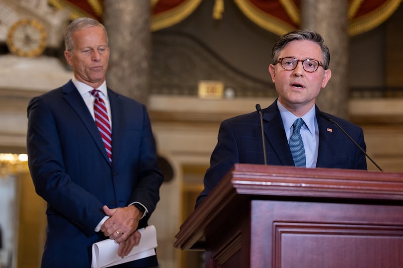 House Speaker Mike Johnson on Friday argued OMB Director Russ Vought was taking "no pleasure" in his shutdown decisions as President Trump posted a video of Vought as the grim reaper.