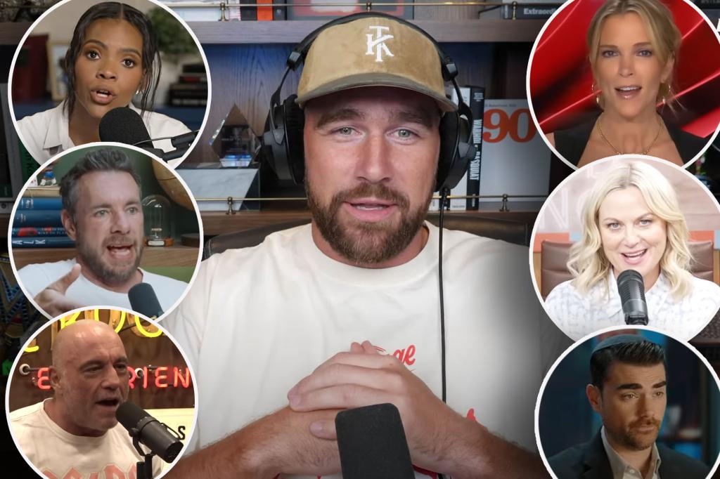 Travis Kelce ‘snubbed’ by Golden Globes as anti-Hollywood conservative commentators face off for show’s first podcast award