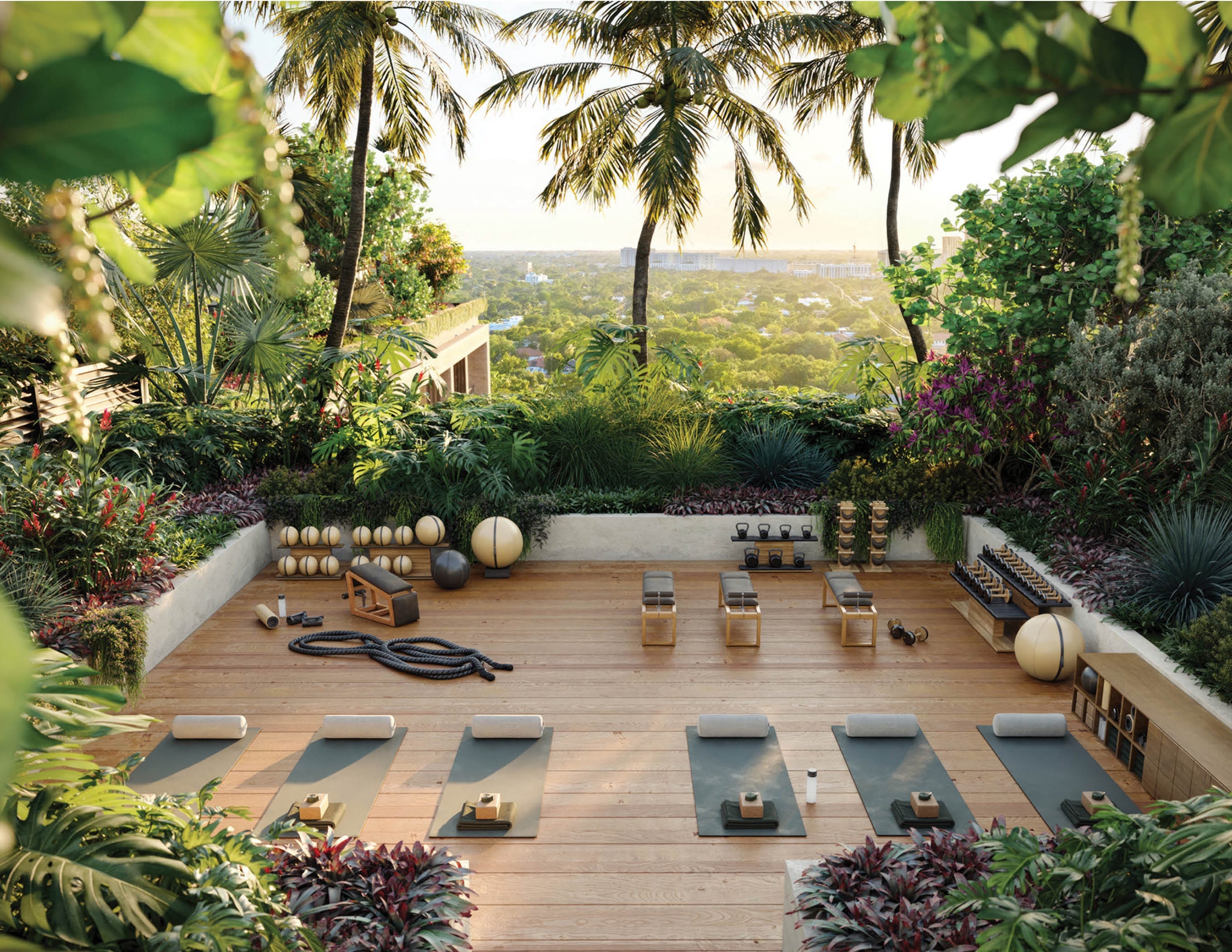 A 3D rendering of the fitness deck that will be built at The Well at Coconut Grove in Miami.