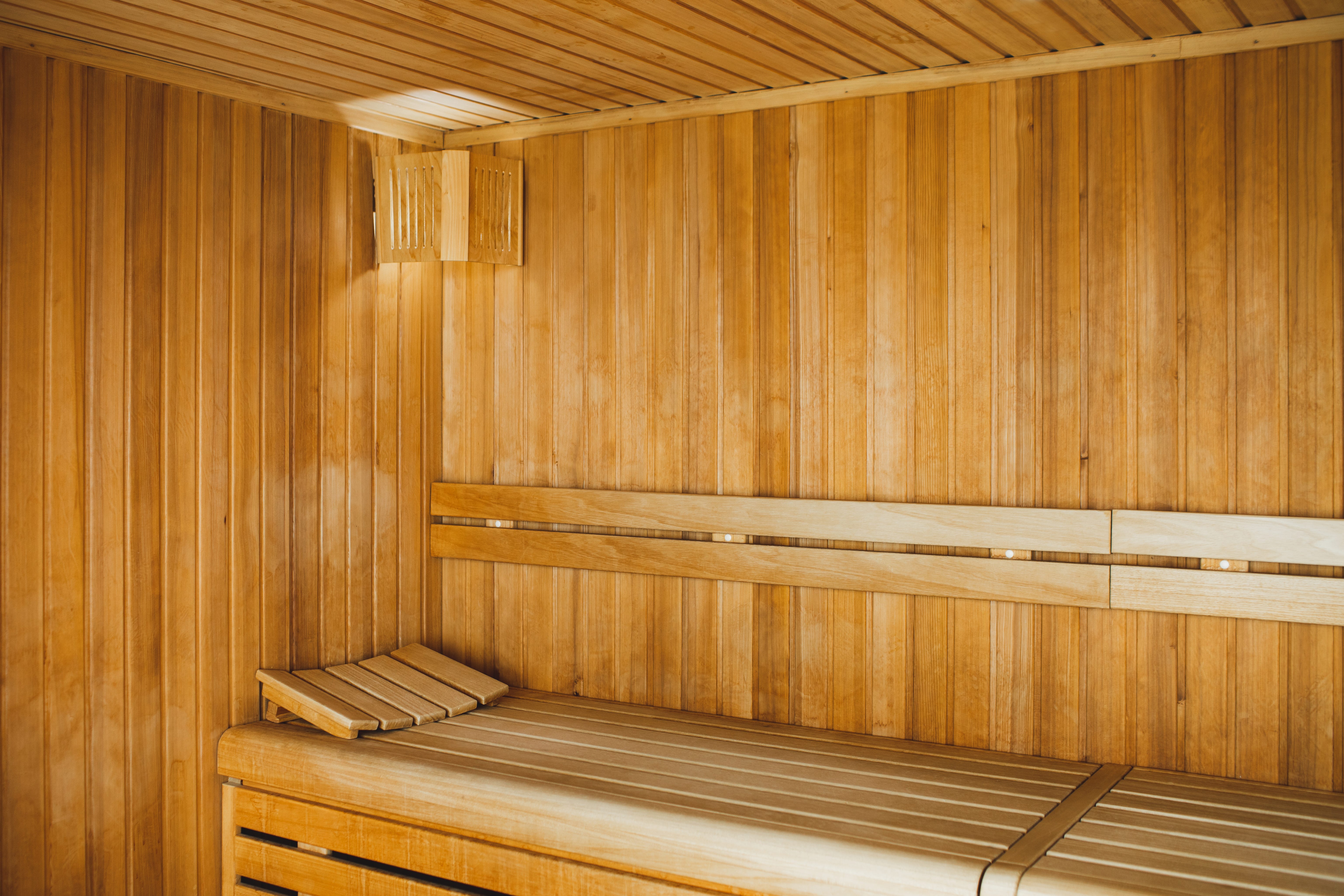The interior of a sauna.