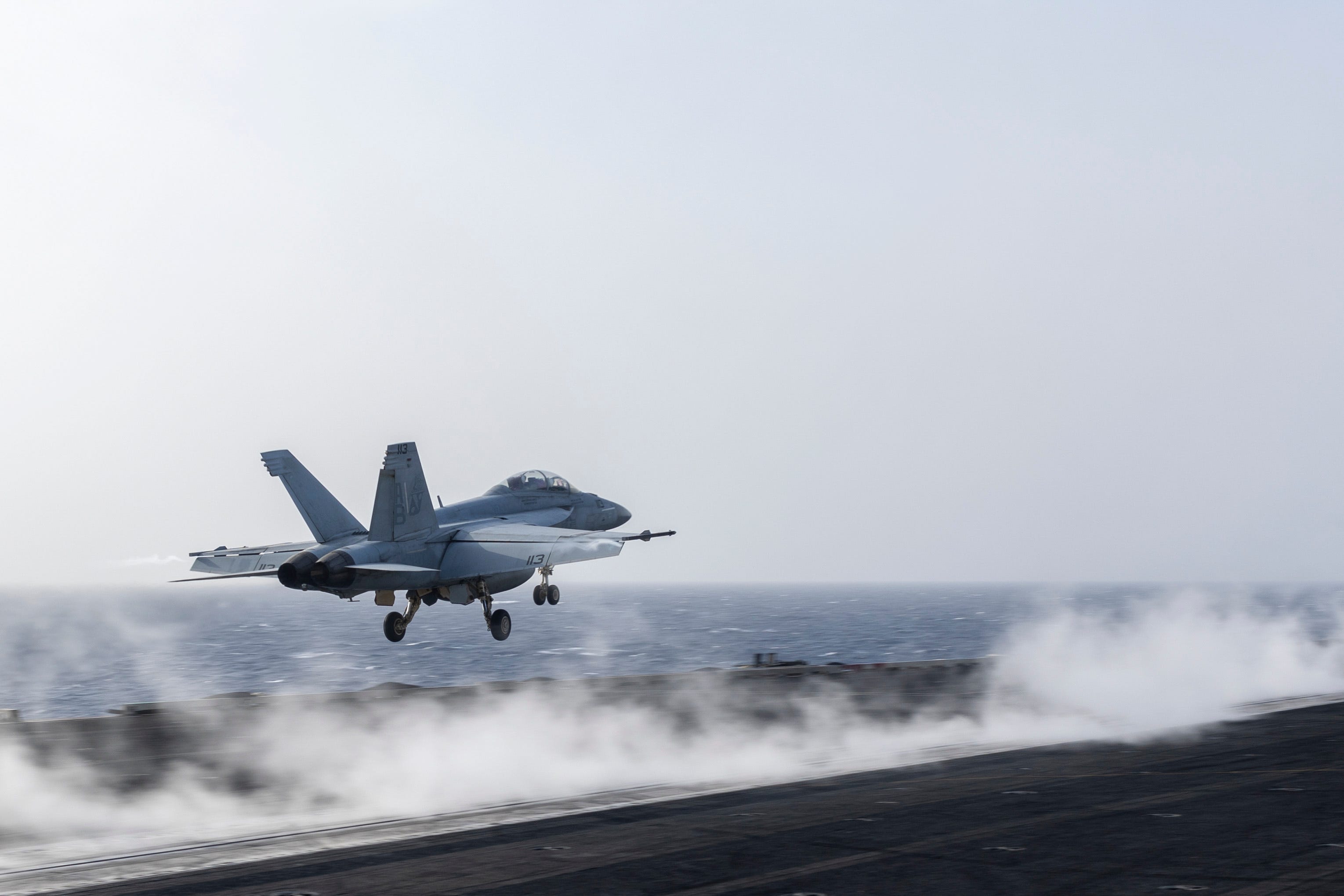 An F/A-18F Super Hornet launches from the flight deck of the aircraft carrier USS Harry S. Truman in the Middle East in April.