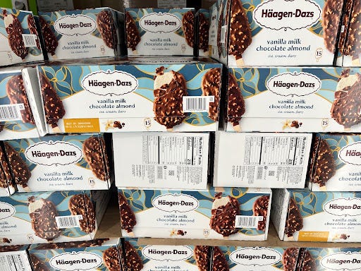 Hagen-Dazs ice cream bars  on display at Costco