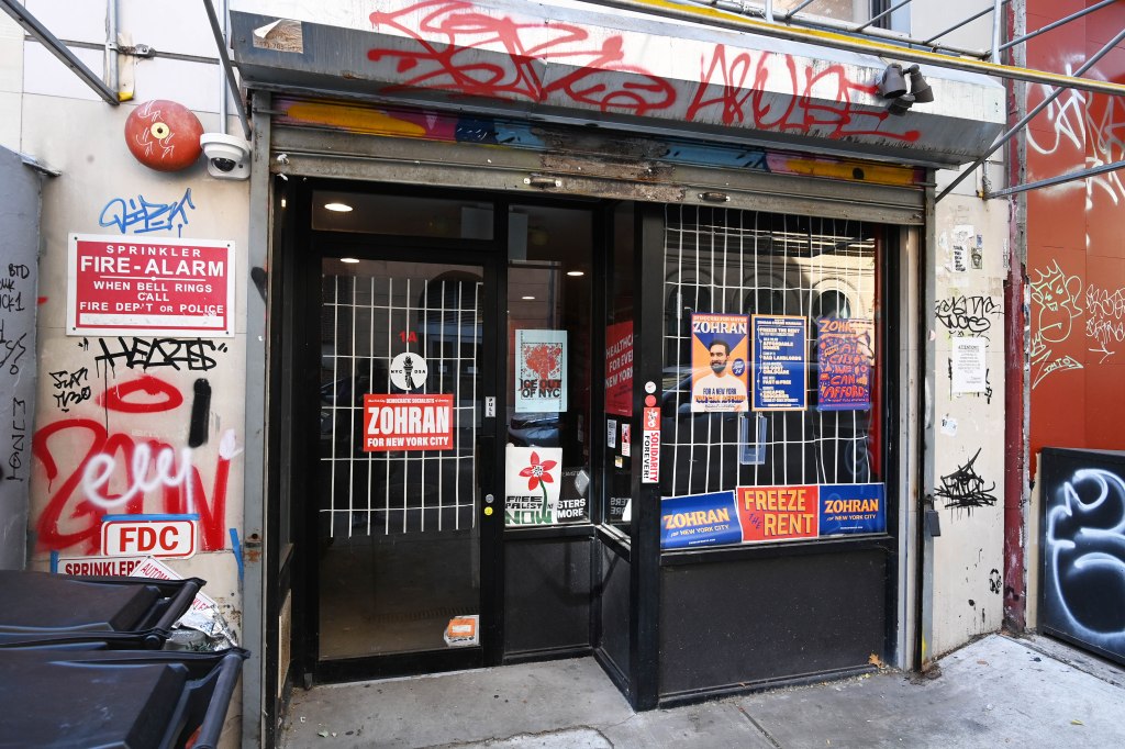 DSA office with Zohran Mamdani campaign posters.