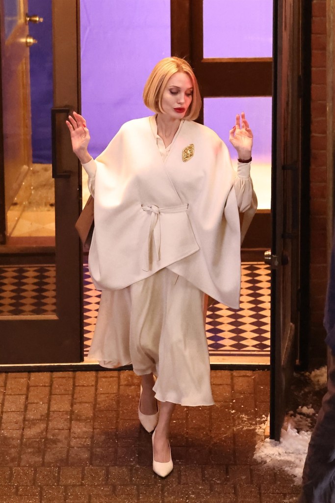 Angelina Jolie practices her hottest I’m-being-arrested look while filming “Anxious People” in London.
