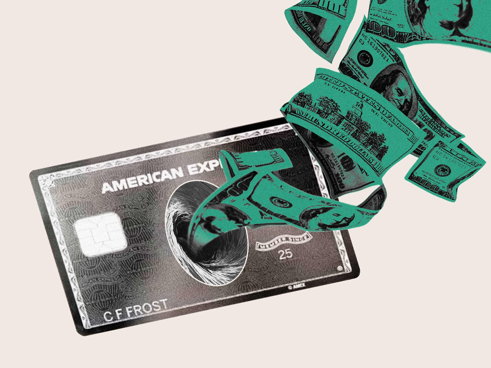 American Express card with a vortex sucking in money