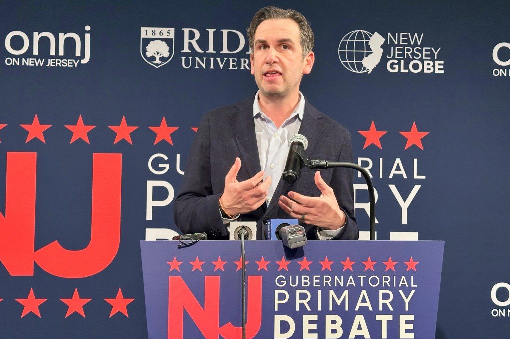 Jersey City Mayor Steve Fulop speaks after the Democratic gubernatorial debate at Rider University in Lawrenceville, N.J., on Feb. 2, 2025. 
