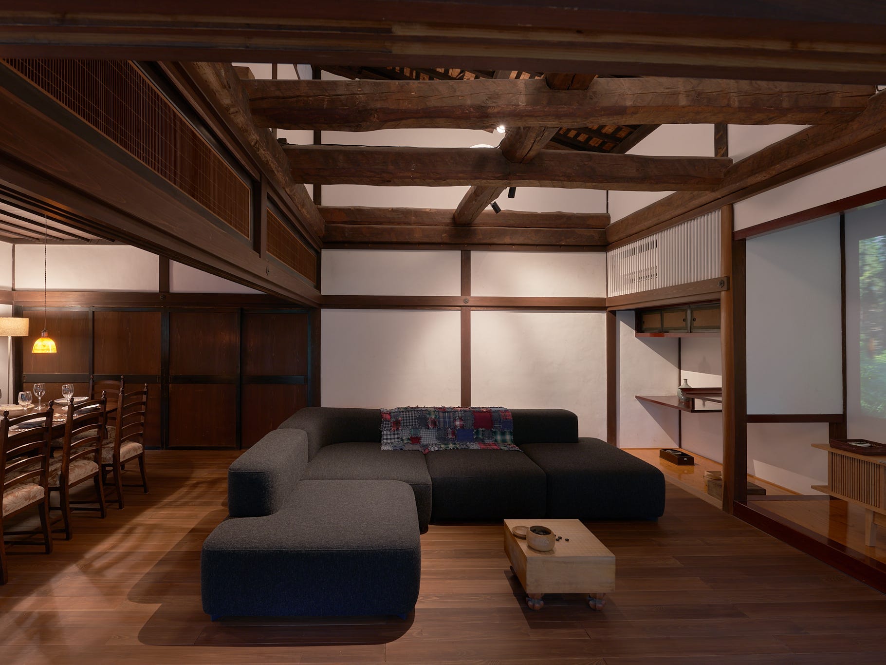 The living area and sofa.