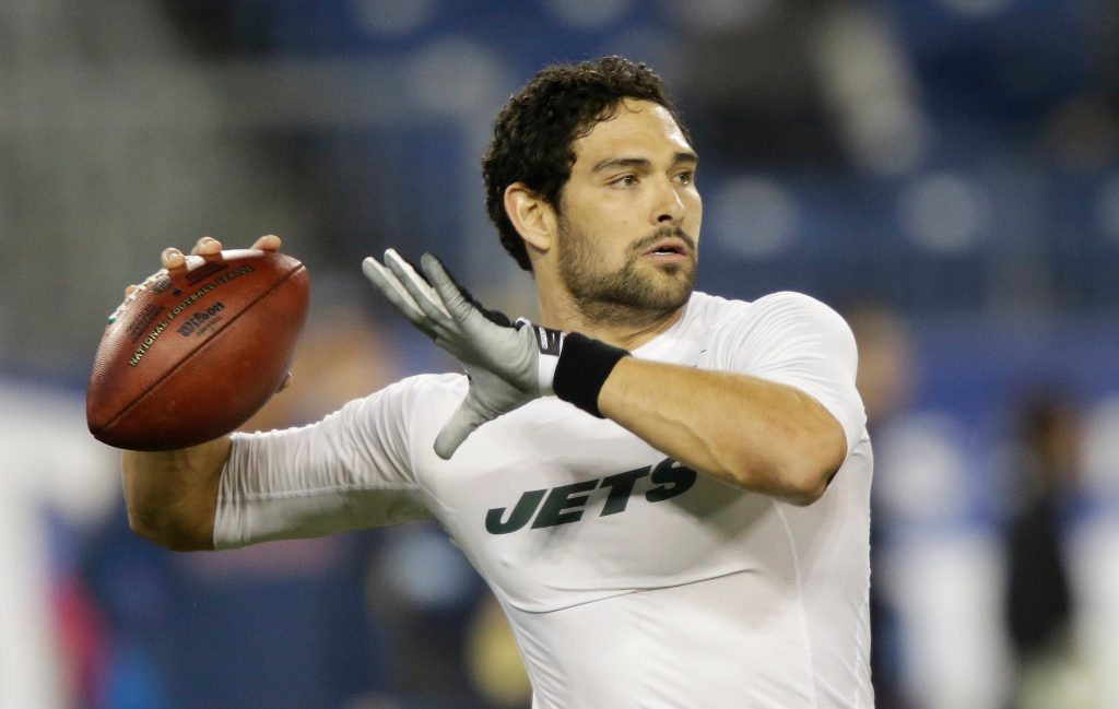 New York Jets quarterback Mark Sanchez warming up before a game.