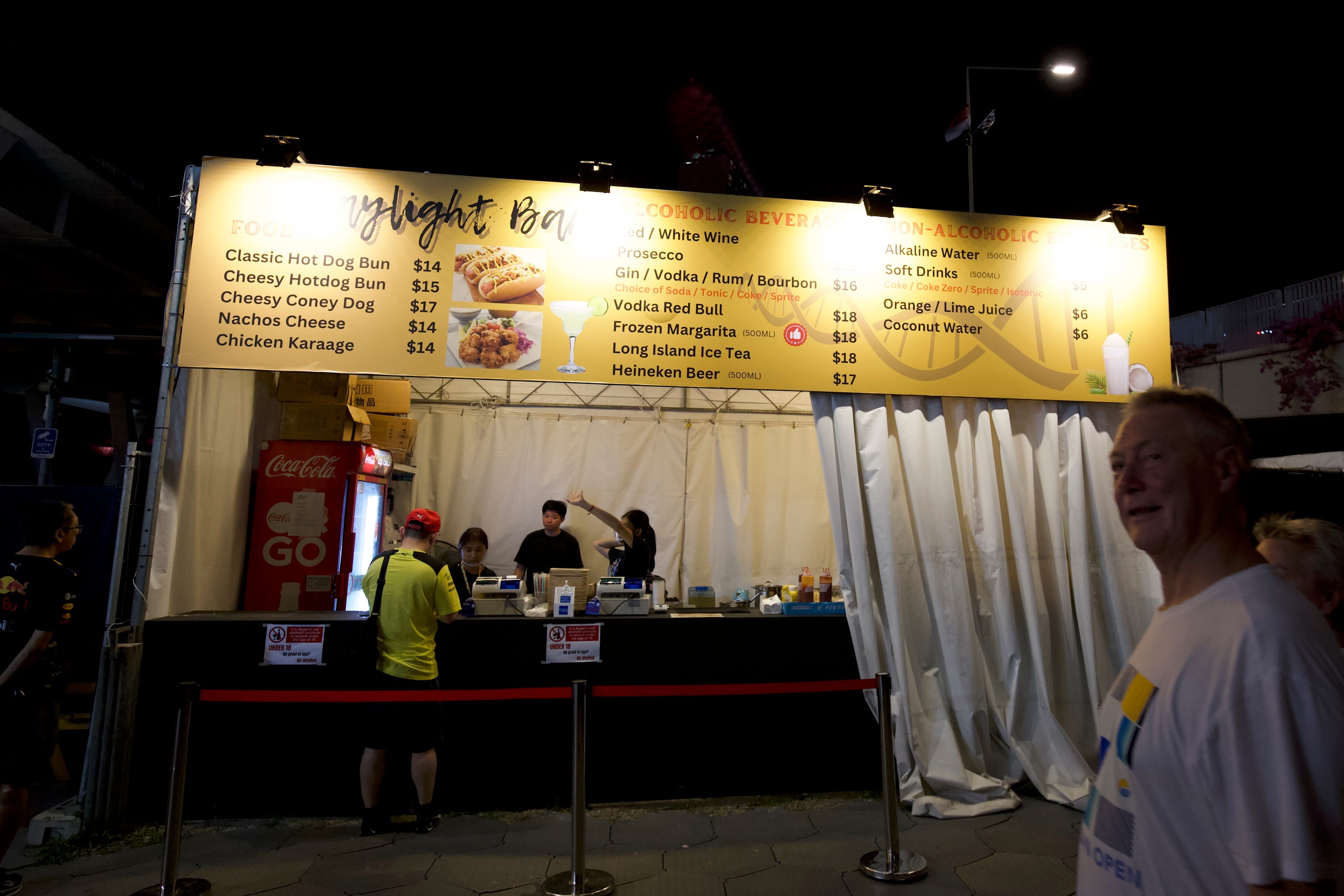 A food stall near one of the F1 grandstands.